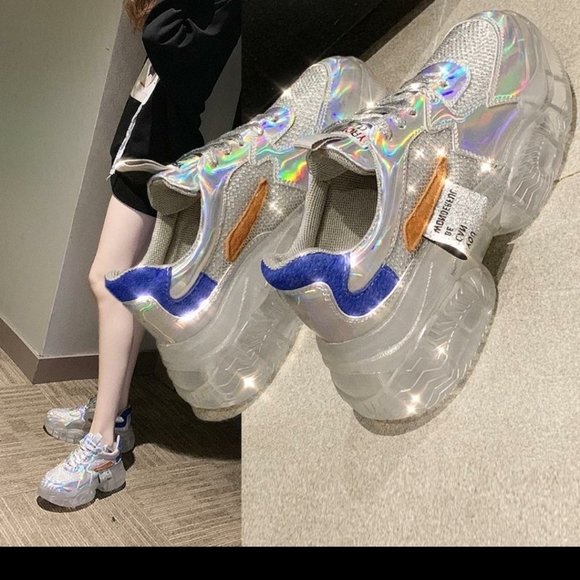 Ladies Transparent Mesh Crystal Sneakers - Picture 2 of 10